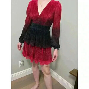 Dress The Population Mini Dress Metallic Ombre Red Black Womens Size XS